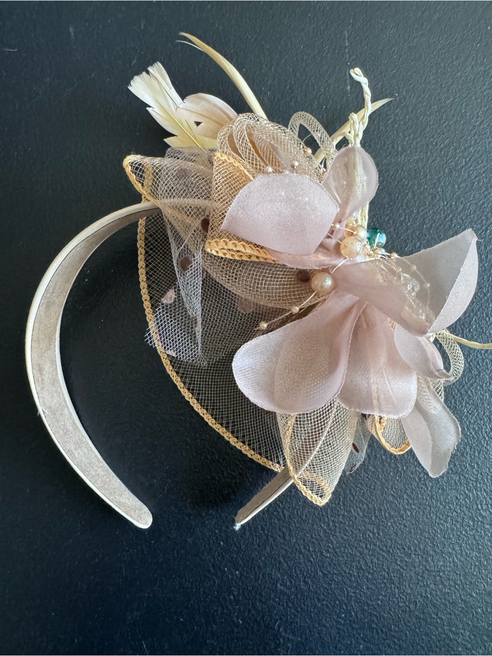 Elegant beige/light brown Floral Mesh Fascinator Headband